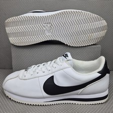 Nike Classic Cortez Leather Trainers UK 9 Men's White Black Retro Forrest Gump