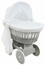 Grey wicker wheels crib baby - wicker,