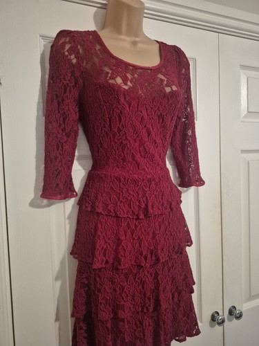 Red lined lace tiered dress - red,