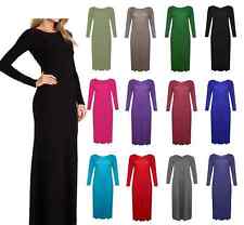 WOMENS LONG SLEEVE LONG MAXI DRESS LADIES PLAIN MAXI JERSEY PLUS SIZE 8-26