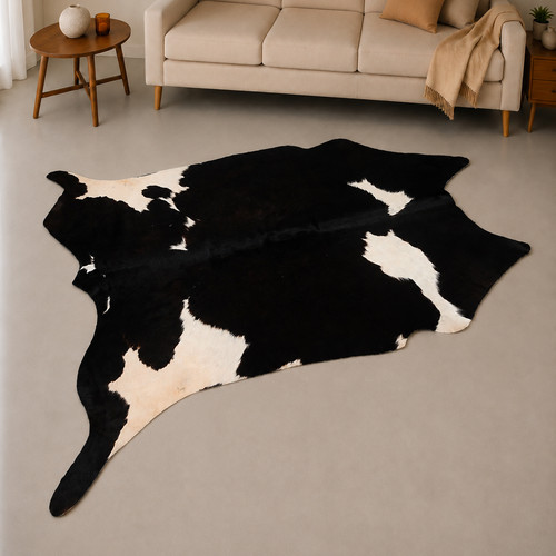 Genuine brown white cowhide - white,