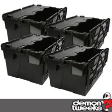 4 x 54 Litre Pitking Tote Bin Stacking Storage Boxes Containers Crates With Lid