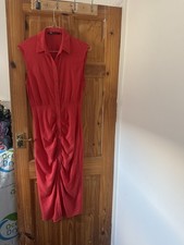 NEW Zara Red Linen Ruched Front Long Dress Size S *smoke &pet Free