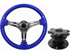 Blue Chrome TS Steering Wheel + Quick Release boss 42BK for MAZDA