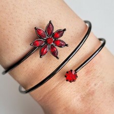 Adjustable, spiral scarlet flower bracelet