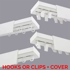 Curtain Rail Track PCV Ceiling SET with HOOKS or CLIPS + WHITE COVER