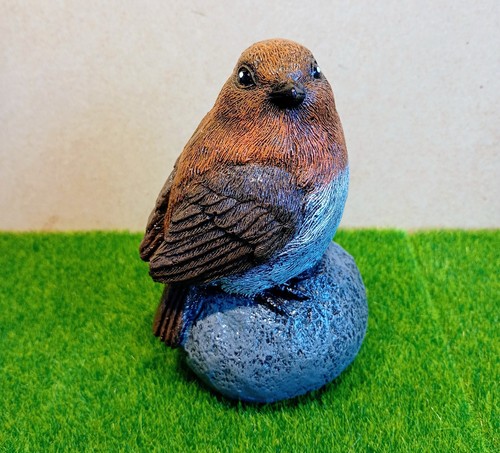 Hand painted stone robin - hand,