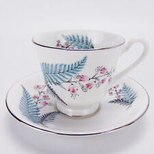 Vintage Windsor Bone China Teacup and Saucer Set - Blue Feather Design
