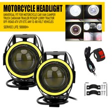 2PCS Motorcycle Motorbike Driving Spot Light Fog Lamp Angel Eye Headlight U7 LED