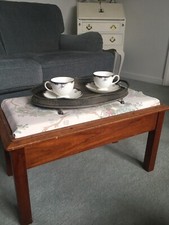 Vintage wooden storage box, coffee table or footrest. Laura Ashley  fabric.