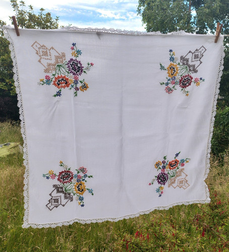 Vintage hand embroidered cross - vintage,