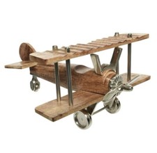 Bi-Plane Wooden Metal Model Desk Top 27cm Quality Build Airplane