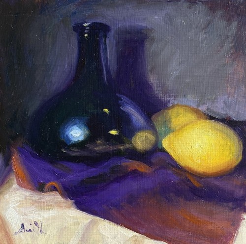 Still life onion - still, bottle,