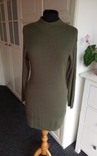 M&S Green Soft Knit Ribbed Turtle Neck Jumper Dress Size S