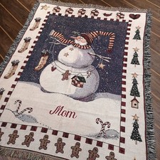 Vintage Snowman Winter Christmas Snow Mom Mum Blanket Throw