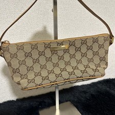 Gucci Accessory pouch Shoulder Hand Bag Brown Leather Small Purse Authentic