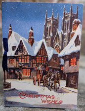 Vtg Horse Carriage Cathedral Snow Night Christmas UNUSED Greeting Card (10503)