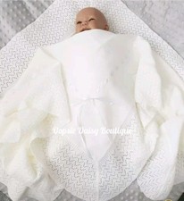 White Spanish Knitted Ribbon Blanket Shawl