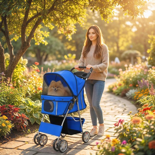 Blue dog cat travel pram - blue,