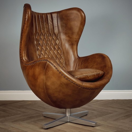 Real leather swivel egg chair - egg,