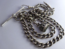 Lovely antique solid silver double pocket watch albert chain & bloodstone fob