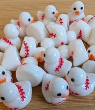 Mini Plastic Resin Duck Trinkets - 25 Red & White Baseball Duck Figures