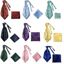 2 pcs Satin Ruche Paisley Double Layers Cravat Tie  + Pocket square Wedding Set