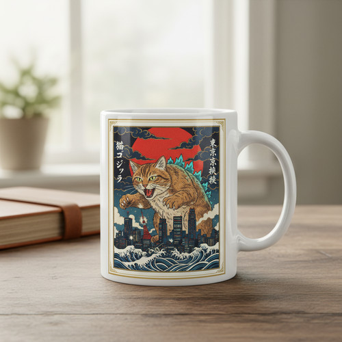 Cat godzilla mug tokyo - cat, monster