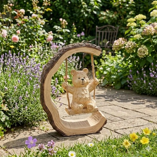 Rustic swinging teddy bear - swinging,