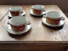 Wedgwood Midwinter Stonehenge Nasturtium Soup Dishes With Plates X4 Vintage