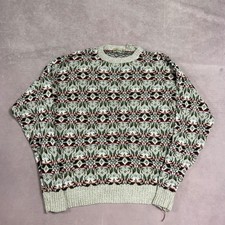 Vintage Knitted Jumper Abstract Fair Isle Patterned Grandad Chunky Knit Sweater