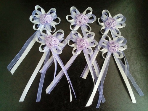 6pcs ribbon bows roses buds - 6pcs,