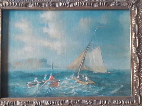 Antique oil board sailing - oil,