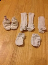3x baby long socks + 2x Mittens + baby first boots  - Joblot Bundle
