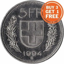 5 Swiss Franc Coin Choice of Dates 1968 to 2019 Switzerland