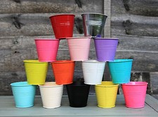 9CM METAL TIN FLOWER POT BUCKET  PLANTER WEDDING FAVOURS VARIOUS COLOURS 