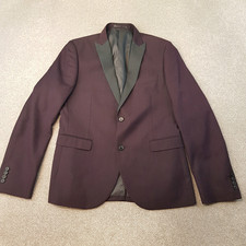 Next Mens Jacket 42R Burgundy Tuxedo Dinner Smoking Blazer Satin Lapels Slim Fit
