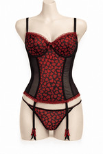 Ladies Red Heart Mesh Basque
