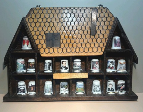 Wooden cottage thimble display - wooden,