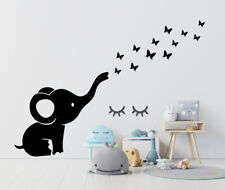 Elephant Blowing Butterflies Vinyl Decal Wall Sticker - Room Ideas Home Decor