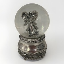 Musical Snow Globe Christmas Silver Angel Joy To The World Harp Wind Up