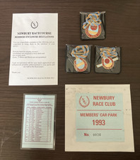 Newbury 1993 Enamel Horse Racing Badge Set Car Sticker, Order, Regs-FREE POSTAGE