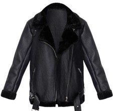 Black Oversized PU Aviator Jacket - Size 12