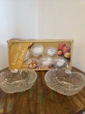 Vintage Pressed Glass Sundae Snack Bowl Dishes Set Of 6 Apple Shape Italy Boxed