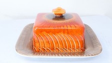 Shelley Pottery Square Butter Dish With Lid Sunburst Pattern Drip Ware Style
