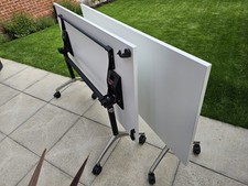 Folding Conference Tables With Wheels In White With Brushed Aluminium Feet