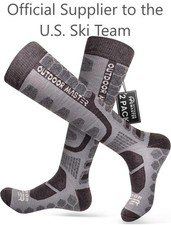 2 Pairs of Outdoor Master Merino Wool Ski Socks UK Size M 3-6, XL 9-12, Grey