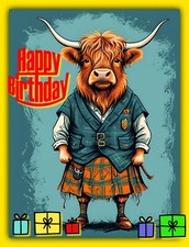 A5 Happy Birthday Highland Cow