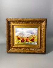 Nigel Creed Hand Painted Highland Cattle Plaque Ex Royal Worcester & Moorcroft
