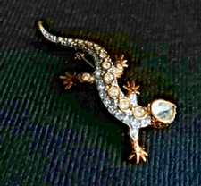 SWAROVSKI GOLD Crystal LIZARD Gecko Statement BROOCH